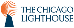 Chicago Lighthouse logo. Includes a graphic of an orange sun on top of a tilted rectangle. Beside it are the words The Chicago Lighthouse.