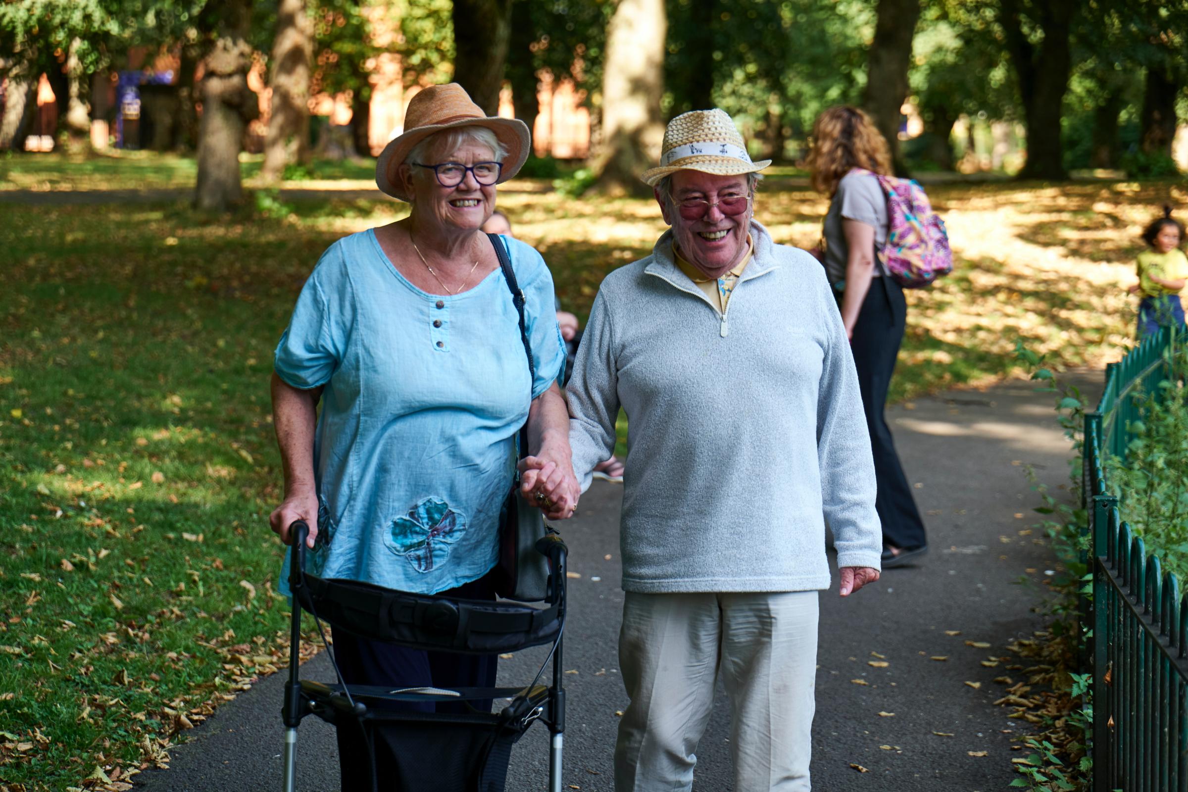 Man and woman walking