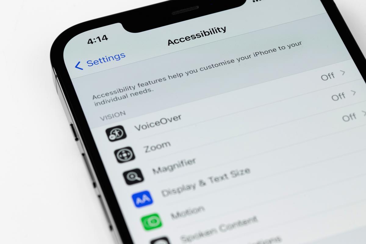 A close up of an iPhone with its accessibility settings.